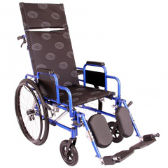 Многофункциональная инвалидная коляска «Recliner » (с откидной спинкой) синяя