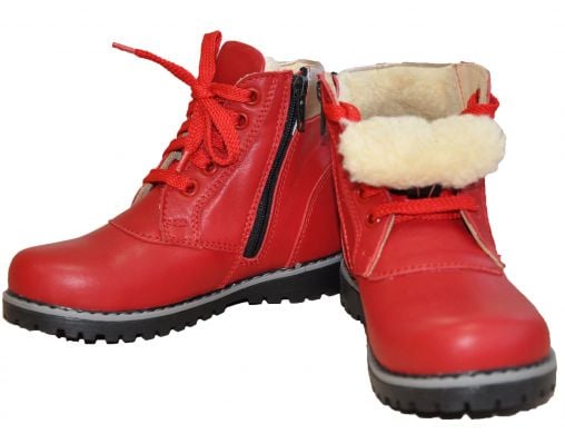 Зимние кожаные профилактические ботинки с жестким задником без супинатора 3081-Красные