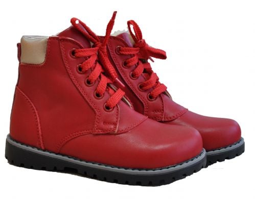 Зимові шкіряні профілактичні черевики з жорстким задником без супінатора на хутрі 3081-Червоні