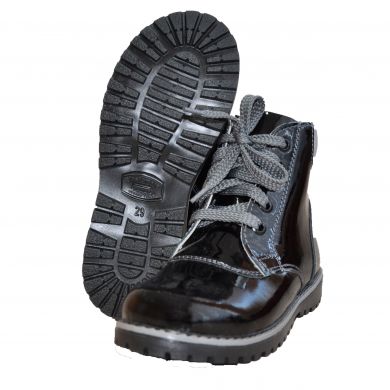 Зимові шкіряні профілактичні черевики з жорстким задником без супінатора на хутрі 3081-Чорні Лаковані