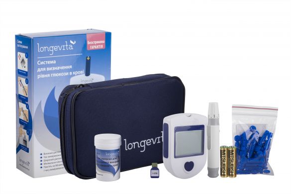 Система для вимірювання рівня глюкози в крові (глюкометр) Longevita