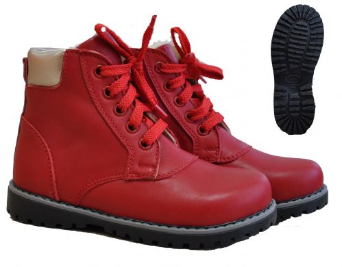 Зимові шкіряні профілактичні черевики з жорстким задником без супінатора на хутрі 3081-Червоні